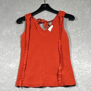 Maeve Anthropologie Tank Top Women Small Orange Tie Shoulder Ribbed Casual Shirt